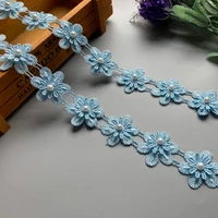 2 yard blue pearl lace heart flower embroidered lace trim ribbon patchwork diy handmade dress wedding sewing supplies craft 3 5
