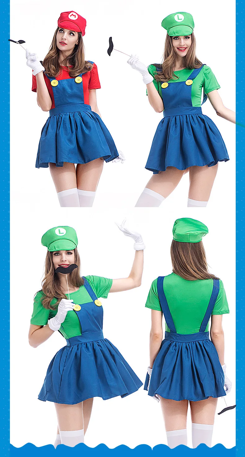 Super Mario Bros Luigi, шляпа сантехника, костюм с бородой, маскарадный костюм Марио, маскарадный костюм на Хэллоуин, нарядное платье для родителей и детей, взрослых, детей, женщин