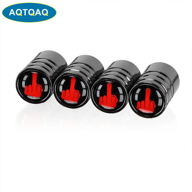 

AQTQAQ Fuxk Finger Style Logo - Bike Motorcycle Car Tire Valve Stem Caps for Car styling Decoration - 4Pcs/set - Black -Silver