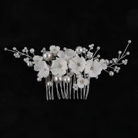 floralbride handmade porcelain flower pearls bridal hair comb hair pins wedding headdress hair accessories women hair jewelry