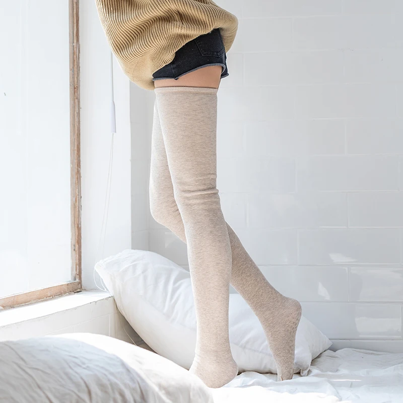 Женские хлопковые теплые чулки уличная одежда толстые длинные носки однотонные