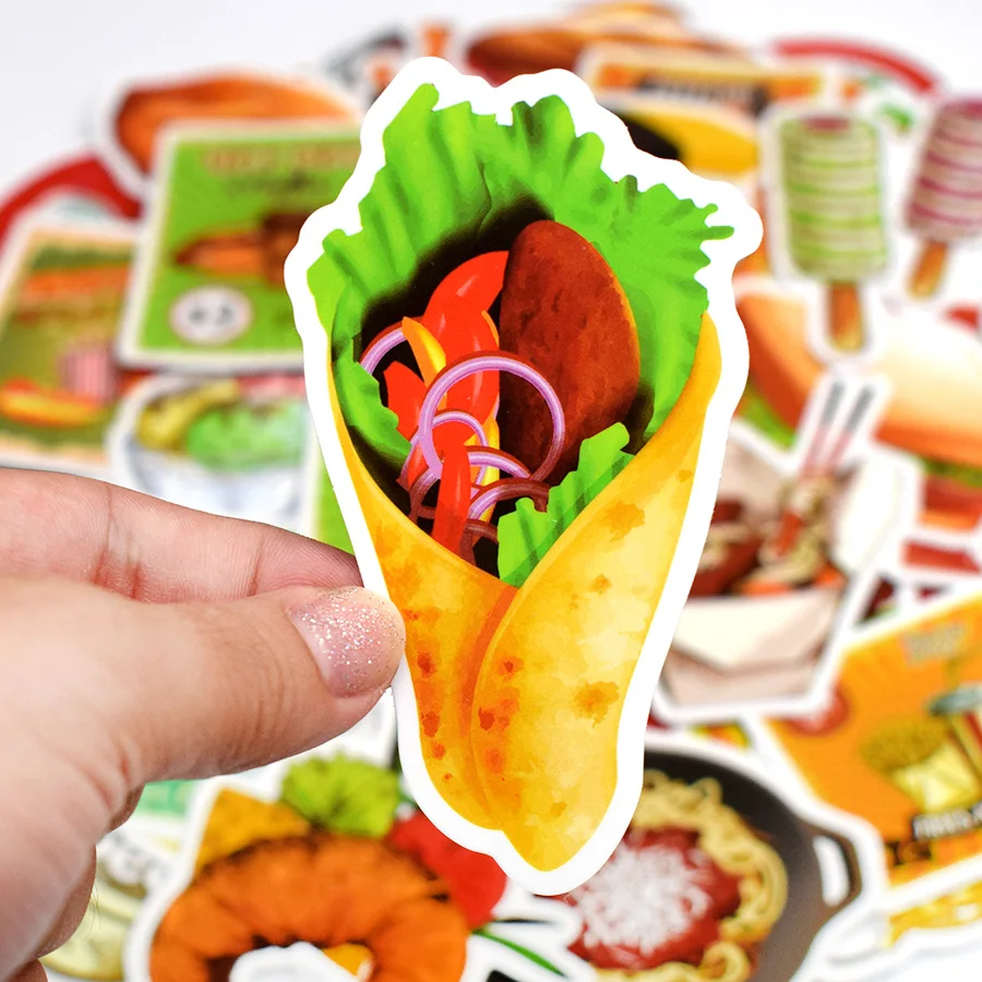 50 шт. наклейки для напитков фаст-фуда вкусные десертные принадлежности для барбекю диета креативные наклейки игрушки с героями мультфильмов для DIY холодильника багажа автомобиля ноутбука