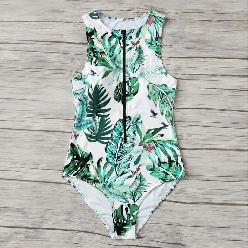 Женский костюм с растениями цельный высокой талией комплект бикини пуш ап