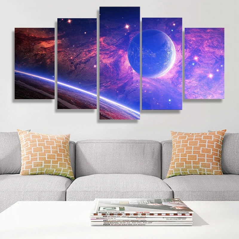 

Art HD Printed 5 Piece Canvas Art Planet Light Spots Space Painting Wall Pictures for Living Room