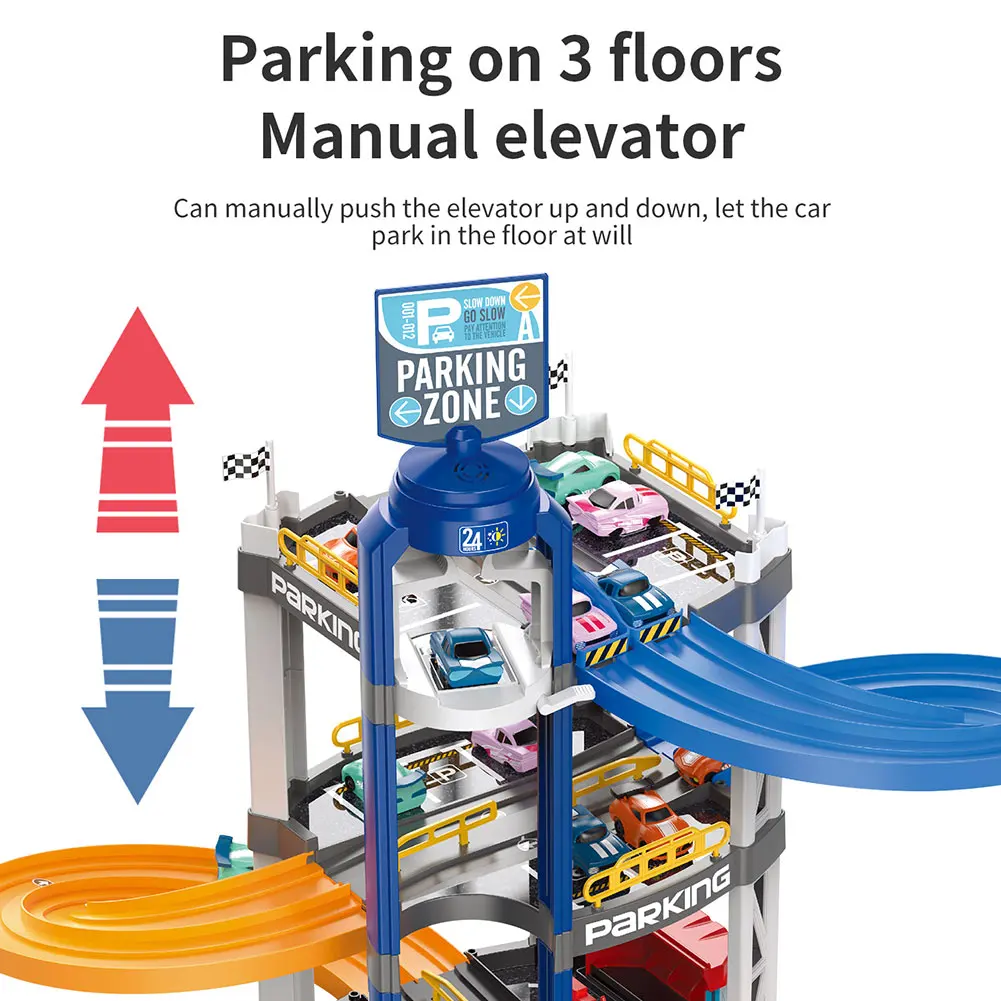

3 Years Above ABS 3 Level Racetrack DIY Garage Ramp Racer Easy Install Race Car Track Set Fun Home School Gift Educational