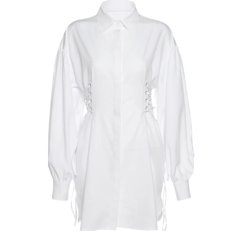 

XUXI Women Retro Fashion Temperament Waist Slimming Shirt Skirt Sexy Long-sleeved Thin MINI Dress 2021 Spring E1630