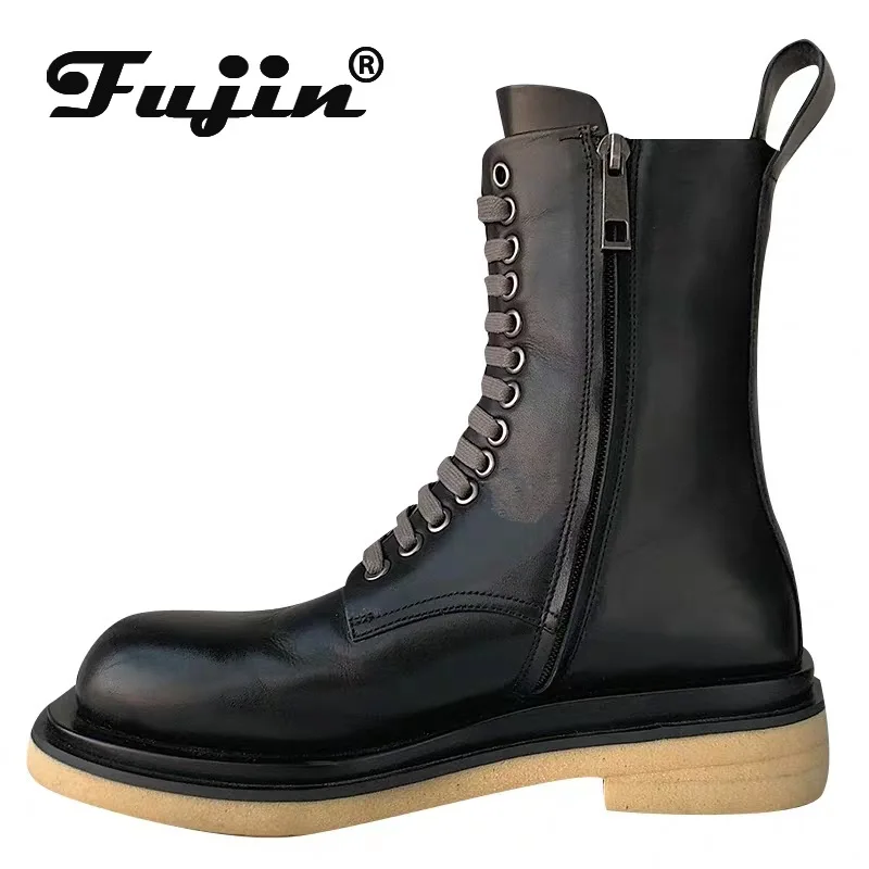 Fujin/Женские Ботинки на каблуке молнии из натуральной кожи высокое качество