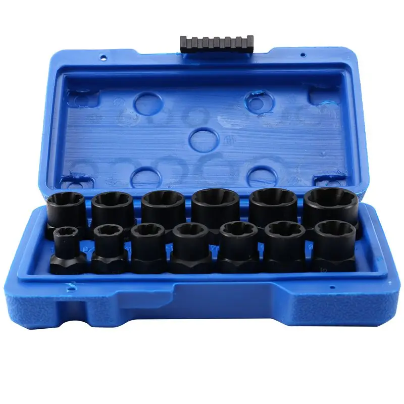 

13Pcs Damaged Bolt Nut Screw Remover Extractor Removal Set Nut Removal Socket Tool Threading Hand Tools Kit With Box