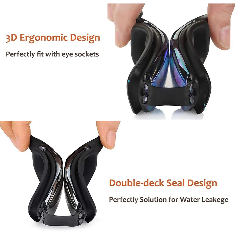 

Swimming Goggles Anti-Fog Adjustable UV Protected Clear Mirrored For Adult