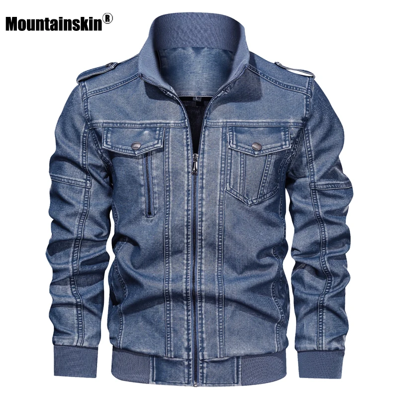 Мужская кожаная куртка Mountainskin черная мотоциклетная из искусственной кожи