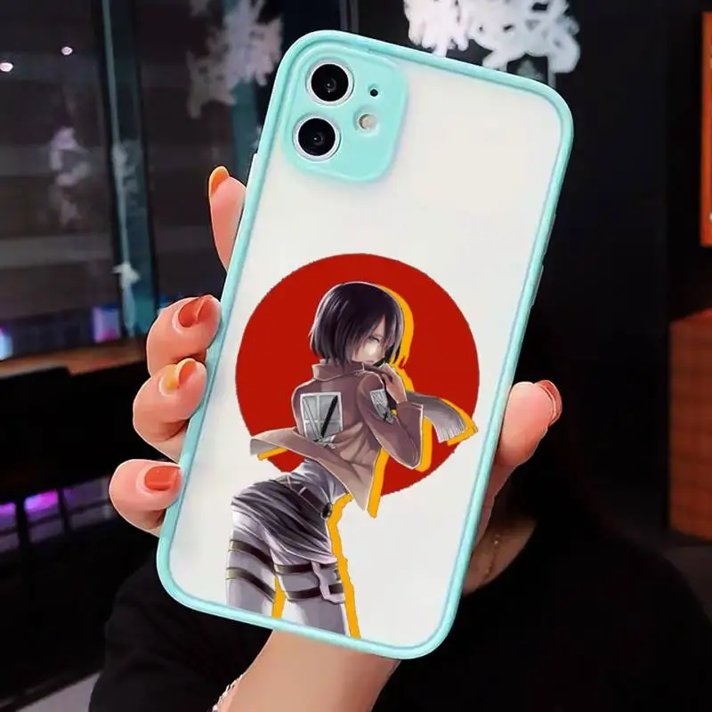 

Anime Attack on Titan Phone Case For iPhone 12 11 Mini Pro XR XS Max 7 8 Plus X Matte transparent blue Back Cover