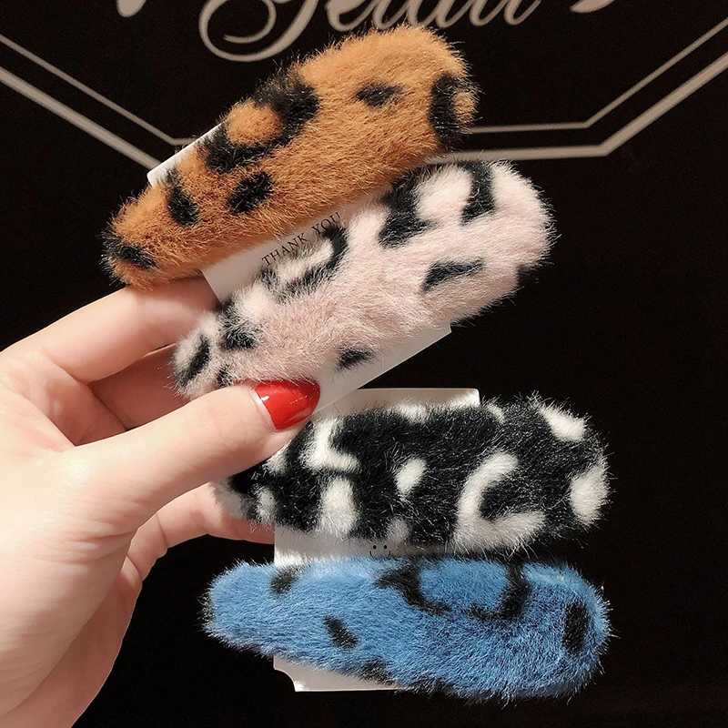 M MIS, 2 шт., корейский стиль, плюшевая повязка для волос, заколки с геометрическим леопардовым рисунком, искусственный мех, заколки для волос, для женщин, девушек, аксессуары для волос, заколка для волос