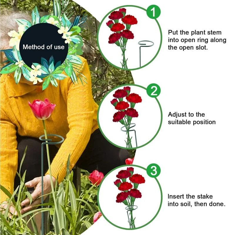 

10-Pack Potted Plant Support Rod, Suitable for Indoor Potted Plants, Single-Stem Support Pile Plant Cage Support Ring, for Flowe