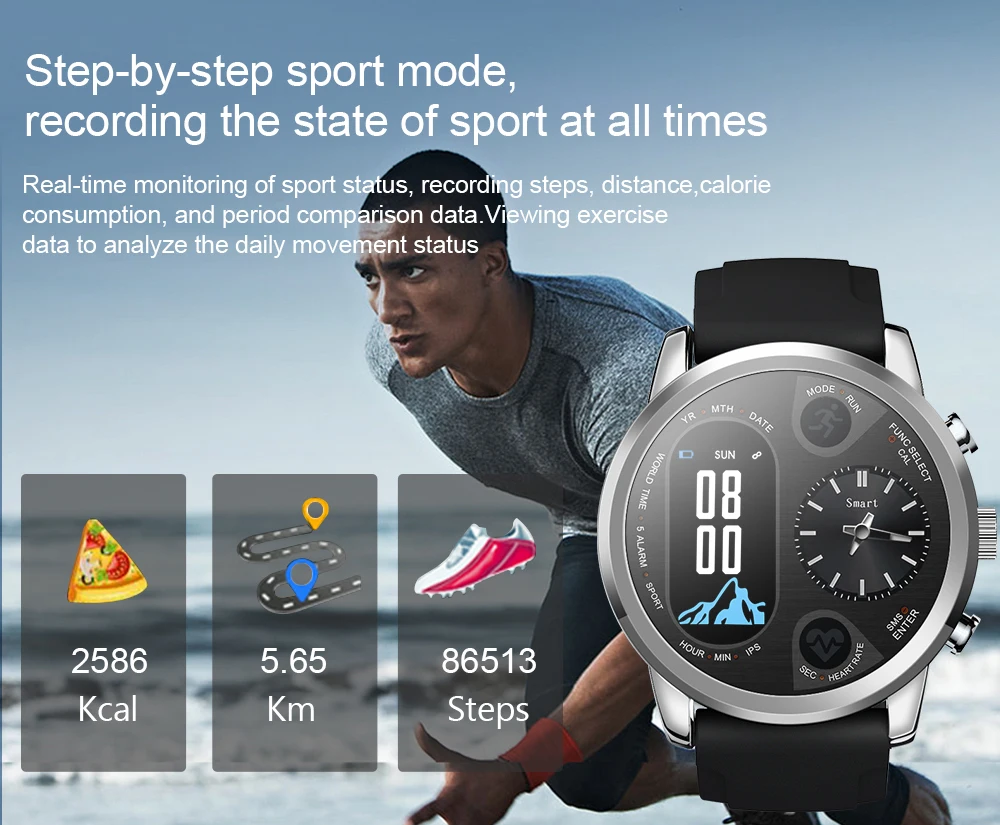 LEMFO Смарт часы для мужчин T3 PRO Dual Time Водонепроницаемый IP67 сердечного ритма Bluetooth трекер активности Смарт спортивные для IOS Android