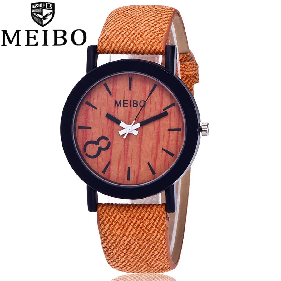

MEIBO Modeling Wooden Quartz Mens Watch Casual Wooden Color Leather Watch dames horloges wall clock modern design sticker 30