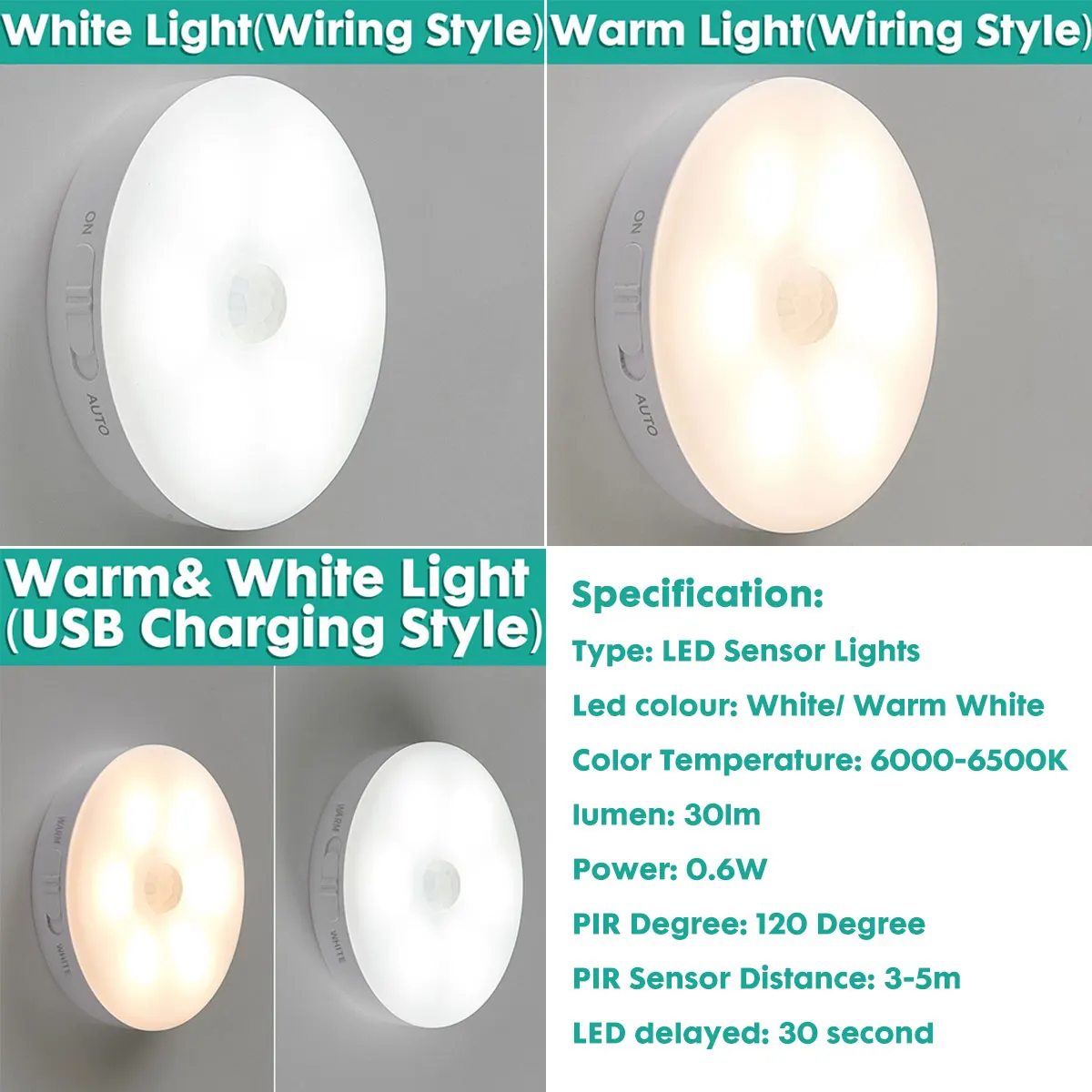 

LED Sensor Lights 3000K-6000K Bulb Led Wall Lamp LEDs PIR Motion Sensor Night Light Auto On/Off for Home Stairs Hallway Decor