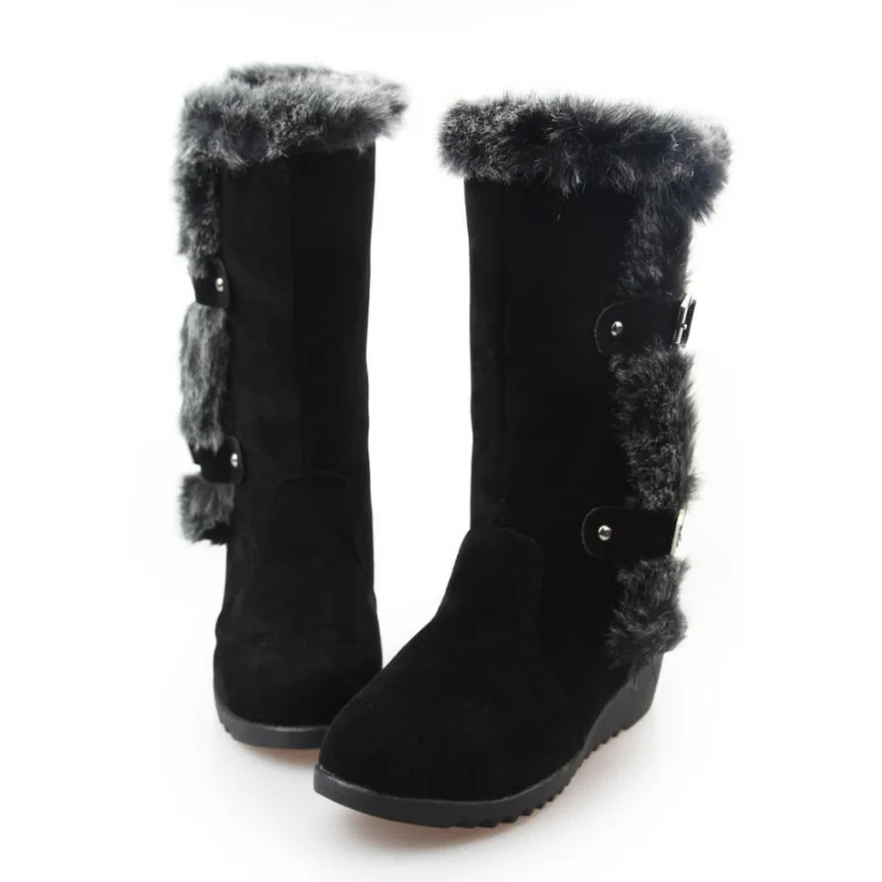 Зимние сапоги на толстой подошве из искусственного кроличьего меха и хлопка