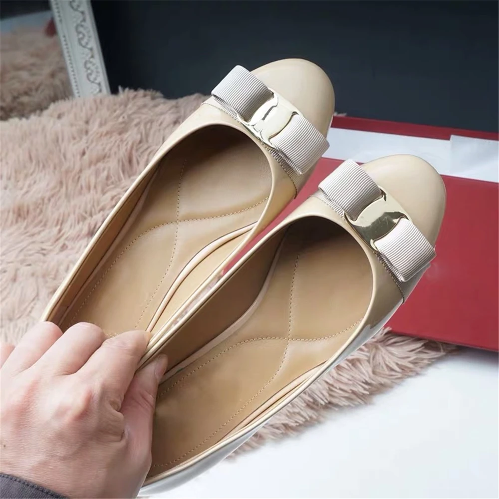 Nude Flats Junetxin/Женская обувь наивысшего качества обувь ручной работы из натуральной кожи на каблуке г., Классическая Брендовая обувь с круглым носком - Цвет: Nude Flats