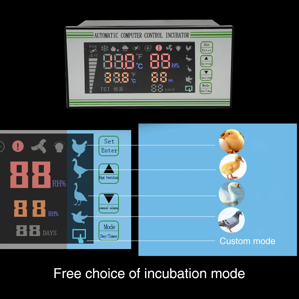

Digital Temperature Probe Incubator Controller Humidity Sensor LCD Display Automatic Hygrostat Professional Hatchery Button