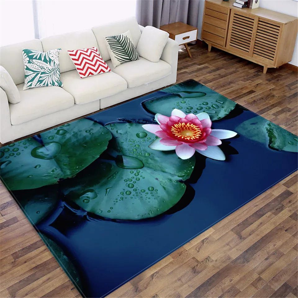 

3D Lotus Pattern Floor Carpets Large Rectangle Coffee Table Rug Soft Sponge Anti-slip Kitchen Mat Room Decoration Bathroom Mat