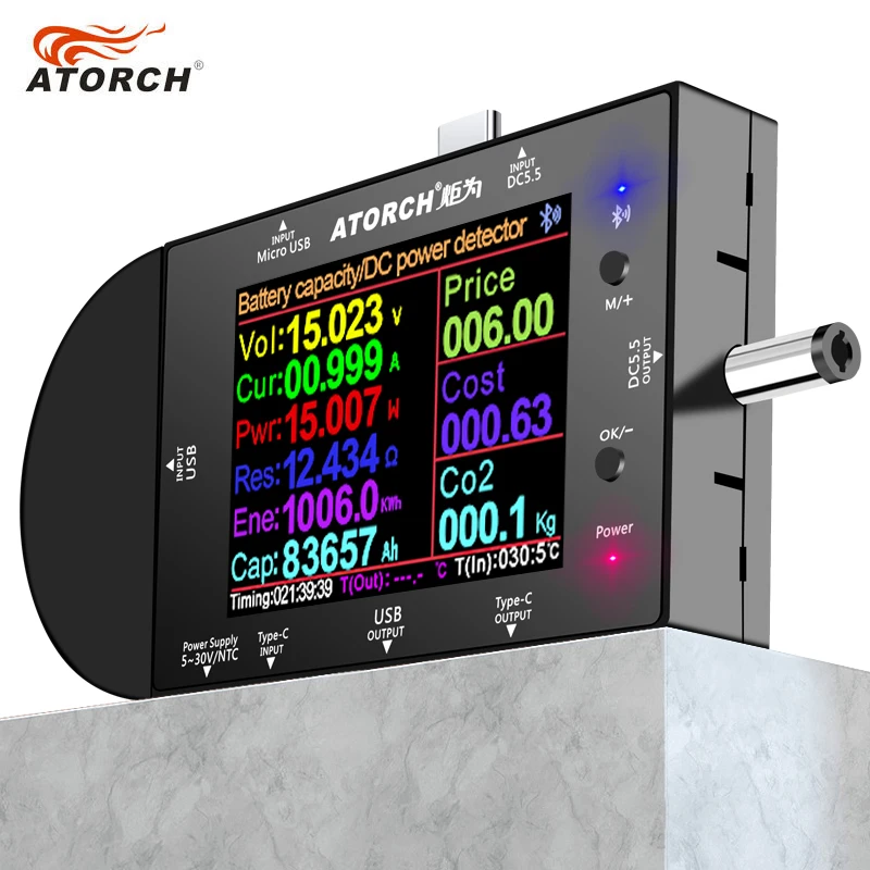 UD24 2 4 "дюймовый USB тестер DC5.5 тип c цифровой вольтметр Амперметр Банк мощности