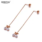 Новые серьги-кисточки BOBOTUU из нержавеющей стали с фианитами, вишневые фрукты, висячие серьги из розового золота, висячие серьги для женщин и девушек, BE20008