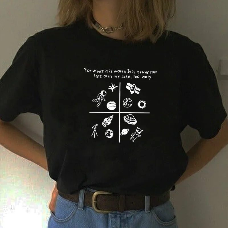 

Kuakuayu HJN Summer Fashion Line Drawing Art Unisex T-shirt Korean Fashion Street Style Casual Funny 90s Women Tee