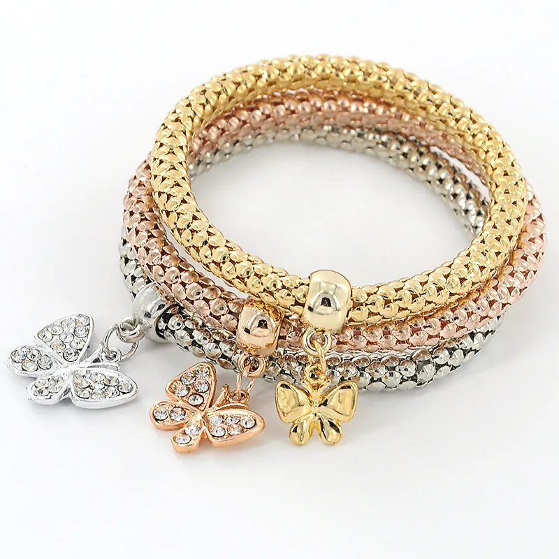 IMaySon 3 шт. в 1 Модный золотой кристалл подвеска виде сердца браслет трехцветный