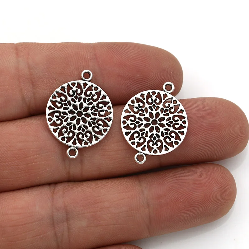 

30pcs Antique Silver Plated Round Flower Connector for Jewelry Making Bracelet DIY Accessories 18mm