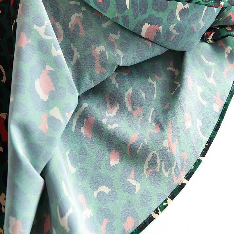 

2021 Colorful Leopard Print Long Skirt Women Ladies Green High Waist Split A-line Maxi Skirt Female