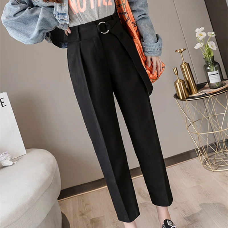 Женские повседневные Прямые брюки с высокой талией винтажные черные офисные