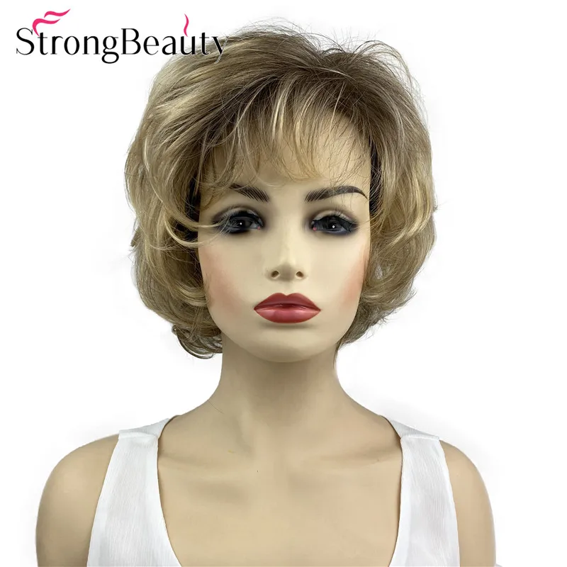 StrongBeauty Короткие вьющиеся парики мягкие волосы многослойный Shag Омбре