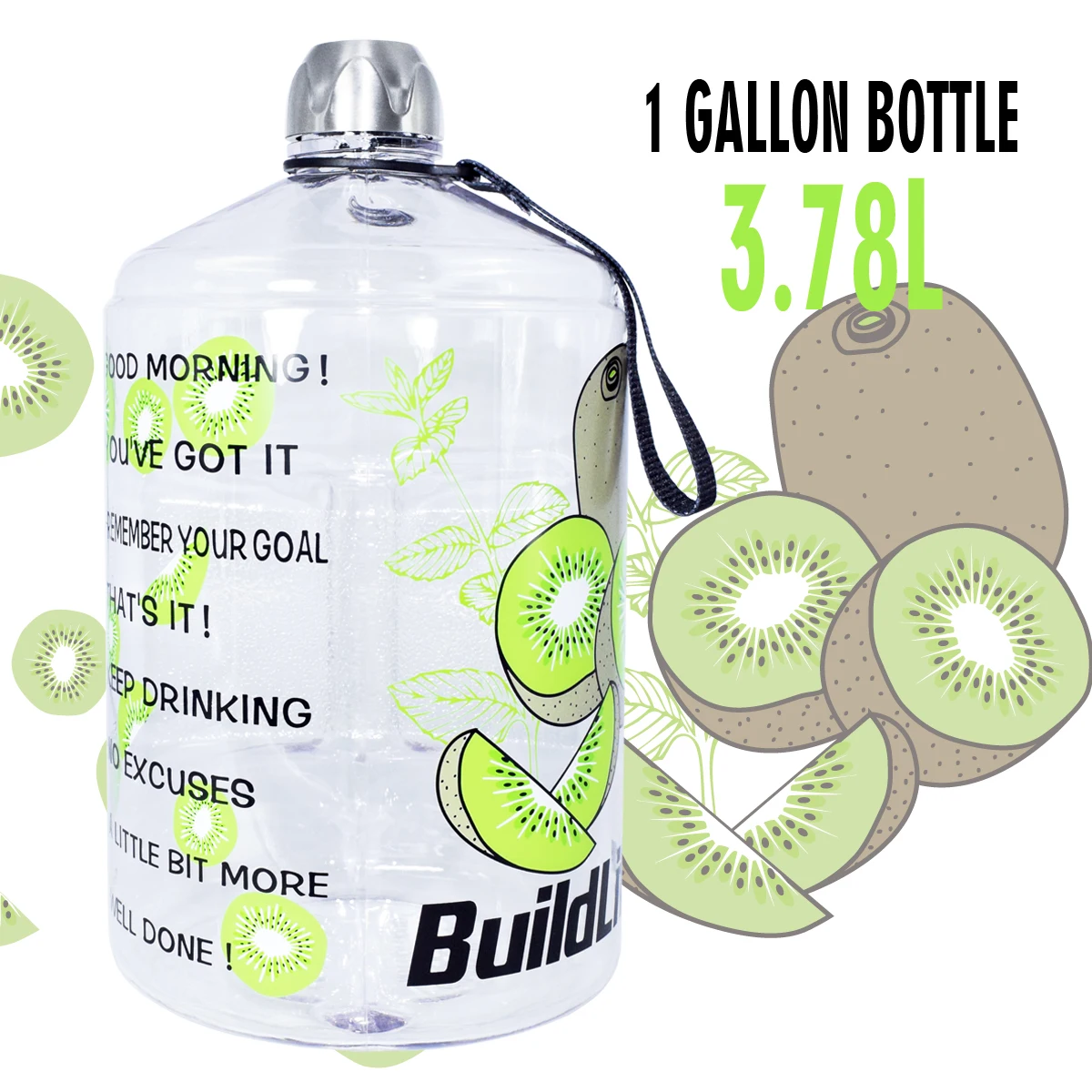 Kiwifruit Bottle Quifit 128 унций 64 унции 32 унции 1 галлон BPA бесплатно пластиковая большая бутылка для воды для питья кувшин Тыква для путешествия спорт, фитнес, тренажерный зал бутылка воды эко - Цвет: Kiwifruit Bottle