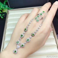 kjjeaxcmy fine jewelry 925 sterling silver inlaid natural diopside female ring pendant set fashion supports test
