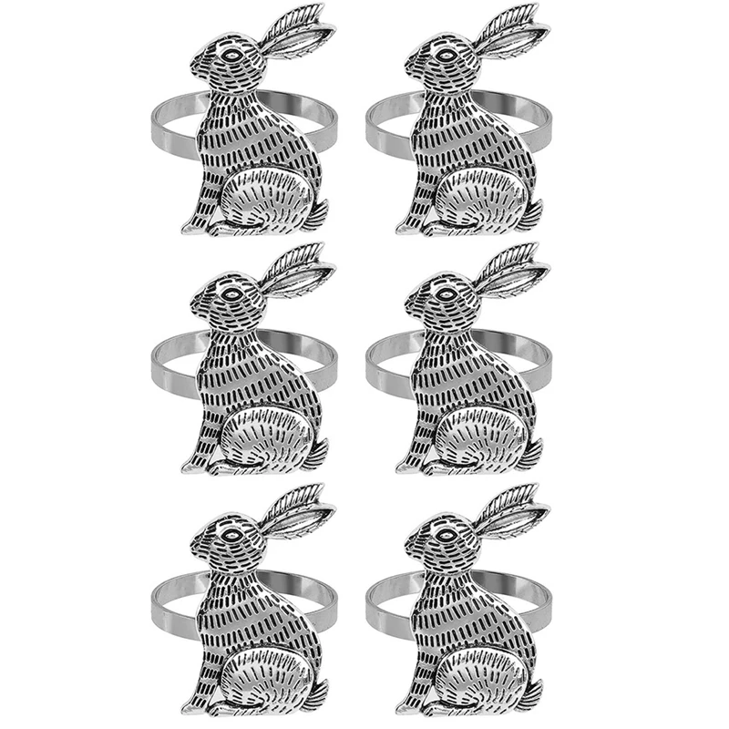 

Кольца для салфеток в виде пасхального кролика, кольца для салфеток в форме кролика, металлический Настольный Декор, набор из 6 предметов дл...