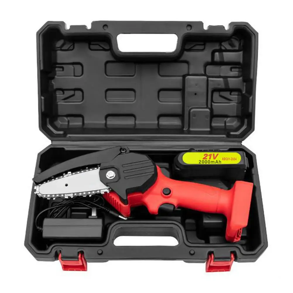 

4-In Mini Electric Chainsaw Pruning Saw Rechargeable Garden Tools Wood cutter with Repair tool accessories toolbox