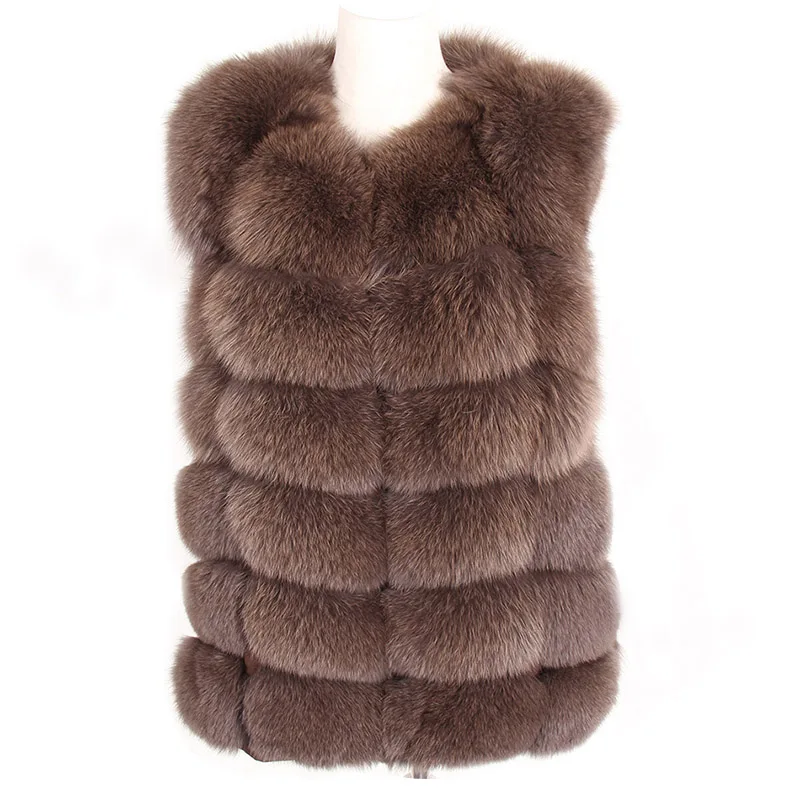 New Winter Coat Women Real Fox Fur Vest Long Natural Fur Coat Gilet Sleeveless 70cm Coat Length