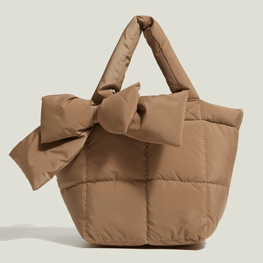 

2021 зимняя женская вместительная хлопковая пуховая сумка с перьями, модные сумки с бантом, женские сумки, дизайнерские женские сумки через п...