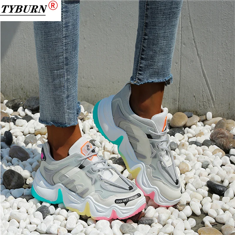 TYBURN Increased Thick Women's Vulcanized Shoes Summer Sports Shoes 2021 Breathable Rainbow Color Fashion Casual Women's Shoes