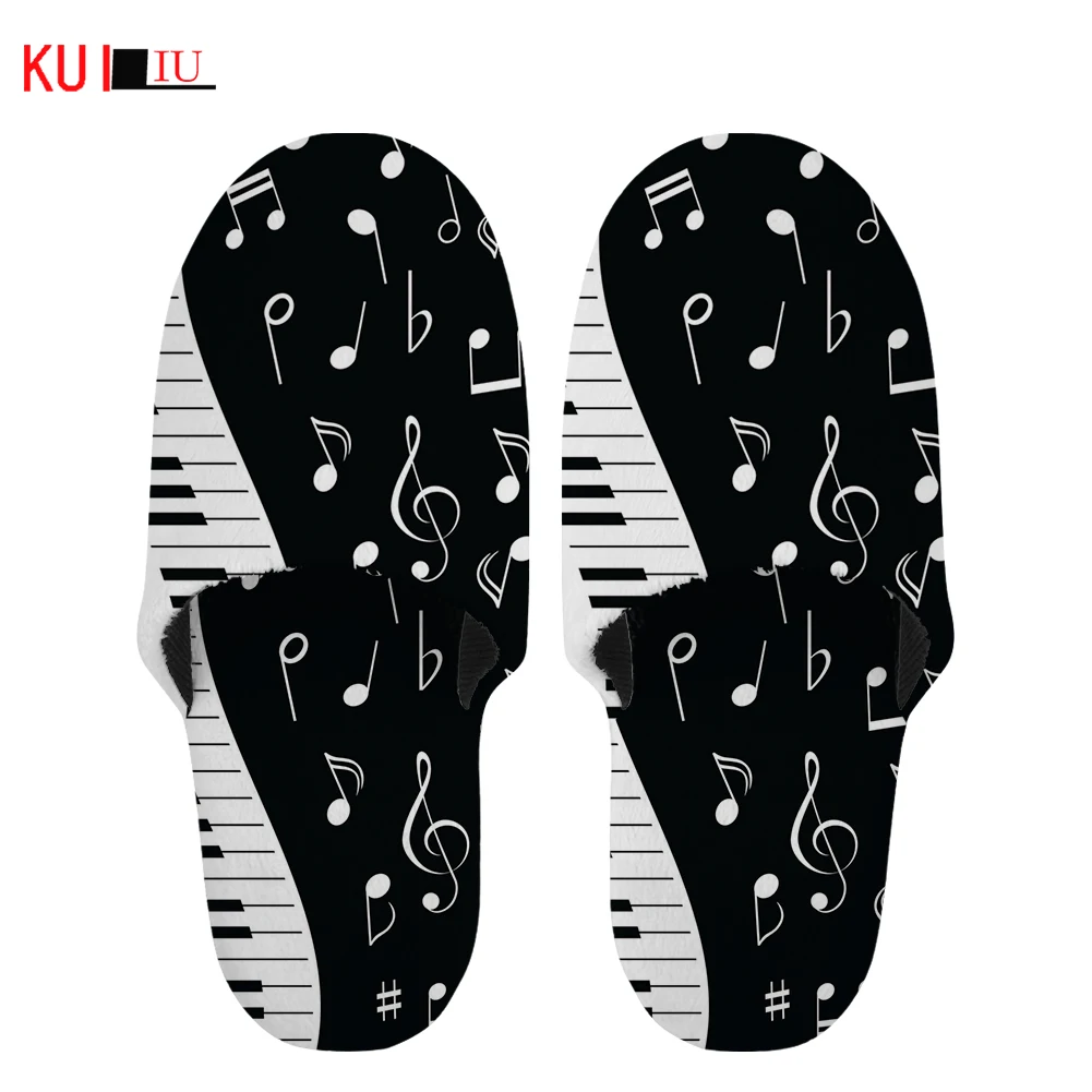 

KUILIU Music And Note Style Winter Plush Warm Cotton Slippers Women Men's Shoes Unisex Home Fashion Couple Sliders Dropshipping
