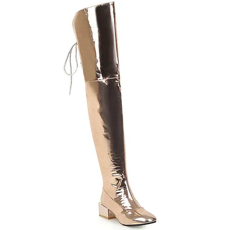 Женские ботфорты с квадратным носком на молнии перекрестной шнуровкой|Ботфорты|