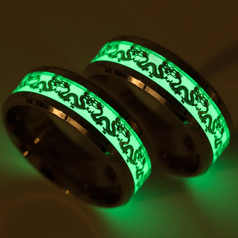 

2020Luminous Jewelry Dark Gold Chinese Dragon Inlaid Green Background Fashion Men's Fluorescent Luminous Ring Chinese Style Gift