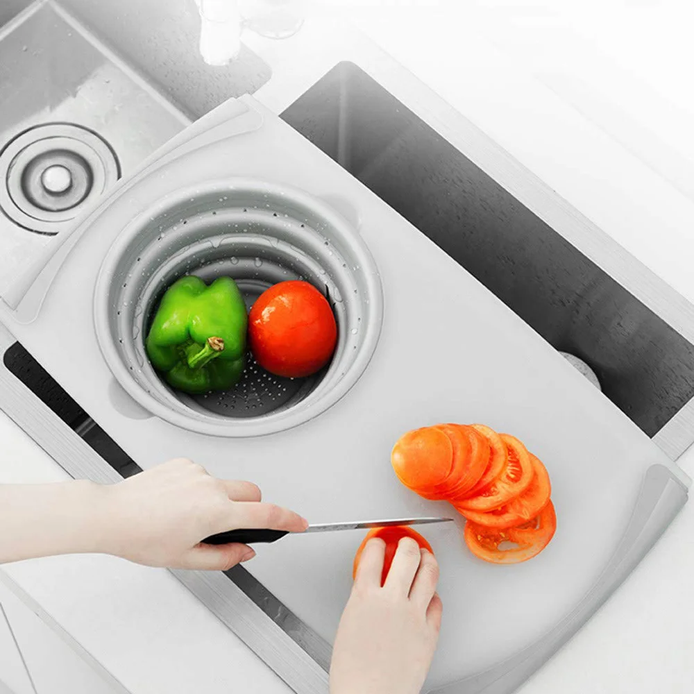 

Multi-Function Food Tray Sink Drain Cutting Board Fruit Basket Filter Chopping Blocks Meat Vegetable Storage Kitchen Tool