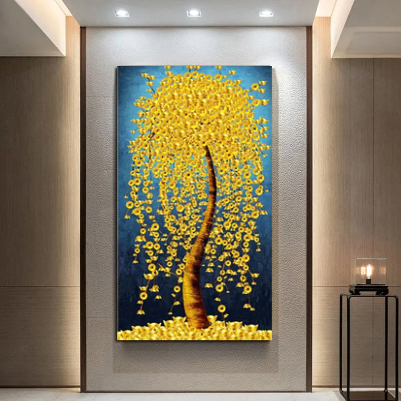 Фото Абстрактная картина на холсте с изображением богатых деревьев в китайском