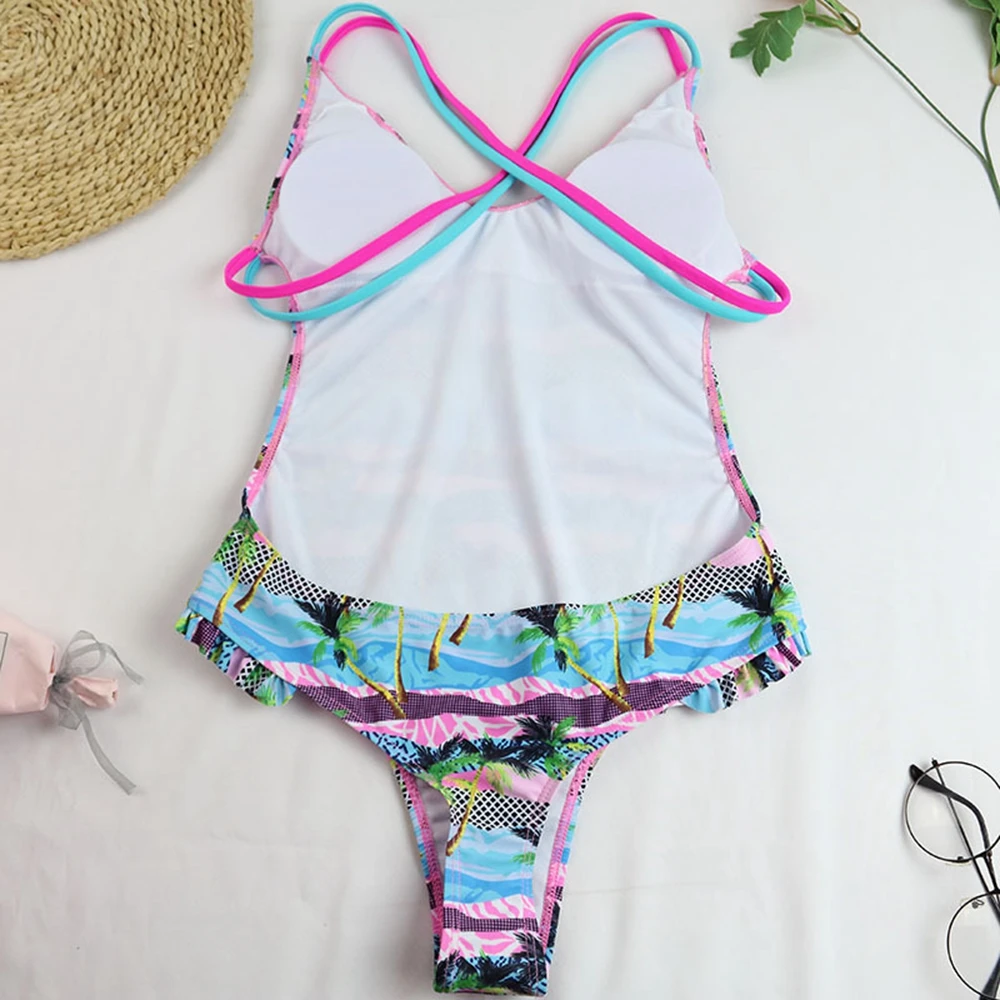 

Printed One Piece Swimsuit Female 2021 New Sexy Swimwear Women Cross Backless Bathing Suits Summer Beach Wear Swim Lady Monokini