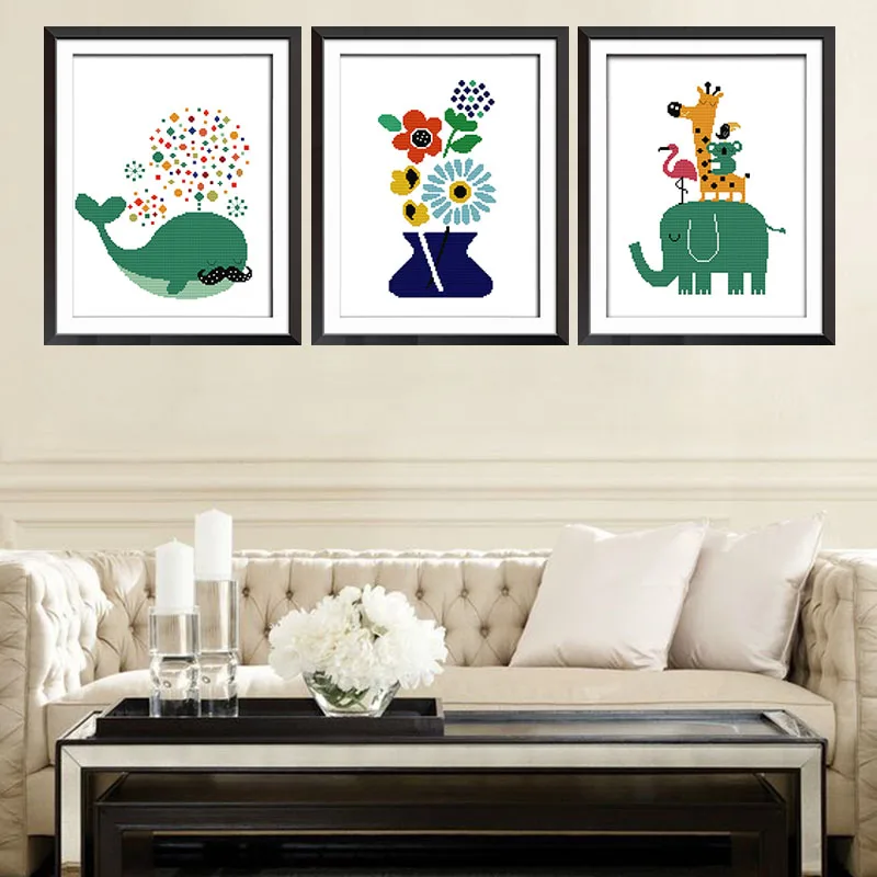 Маленький кит слон китайский Счетный крест вышивка животное 14ct узоры Dmc стежок