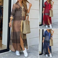 zanzea 2021 fashion female longue robe women autumn vintage long sleeves maxi shirt dress casual plaid vestidos