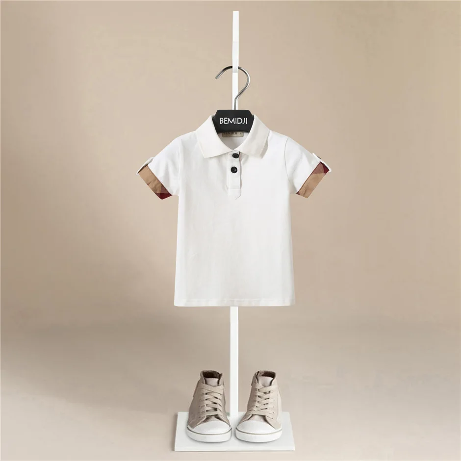 

Hot Sale New Arrival Summer Boys T Shirts Turn-down Collar Short Sleeve Cotton Kids T Shirts For Boys White Grey Navy Color