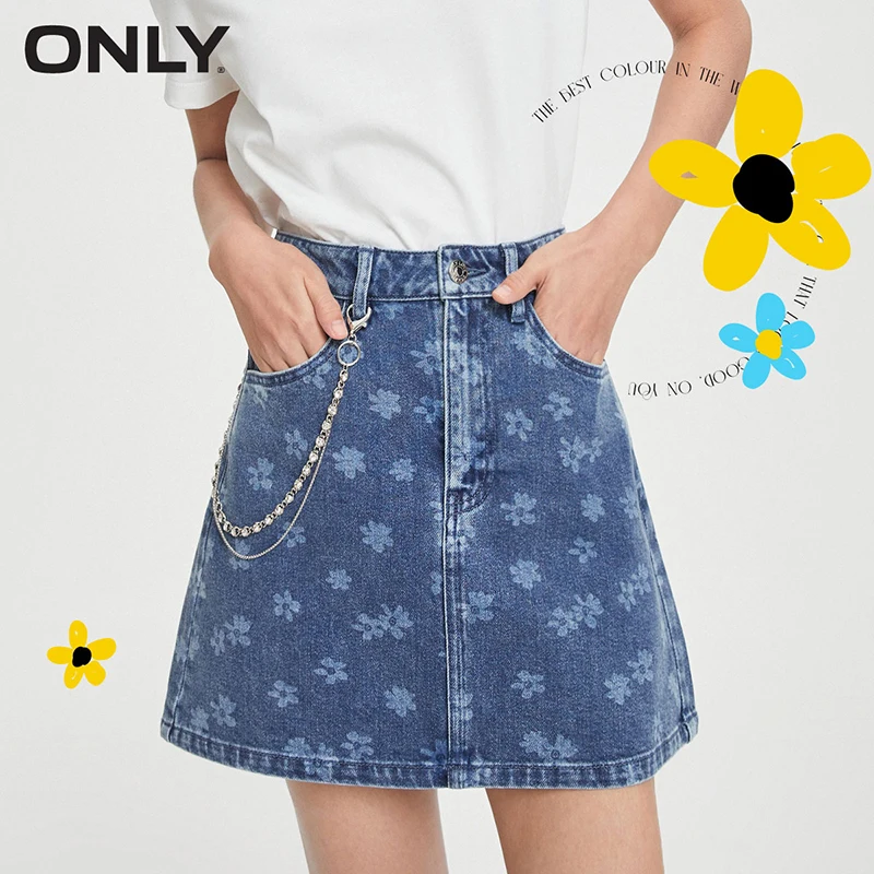 

ONLY 2021 summer flowers high waist denim skirt women | 121237031