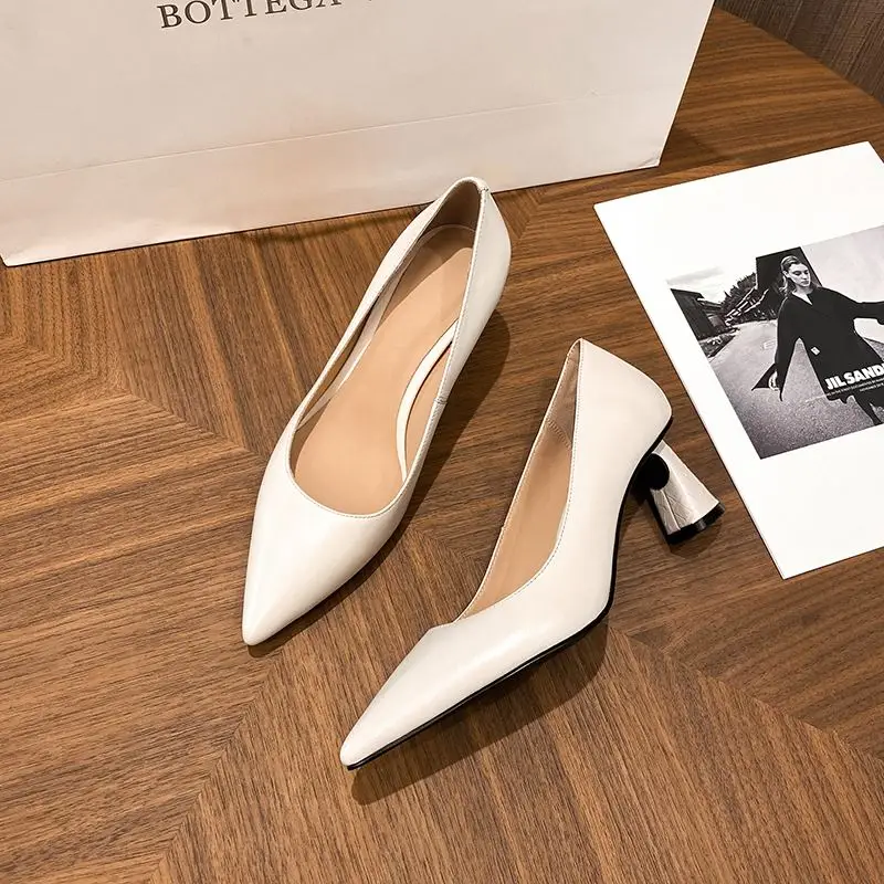 

ALLBITEFO pointed toe soft genuine leather women heels shoes comfortable sheepskin insole fashion high heels high heel shoes